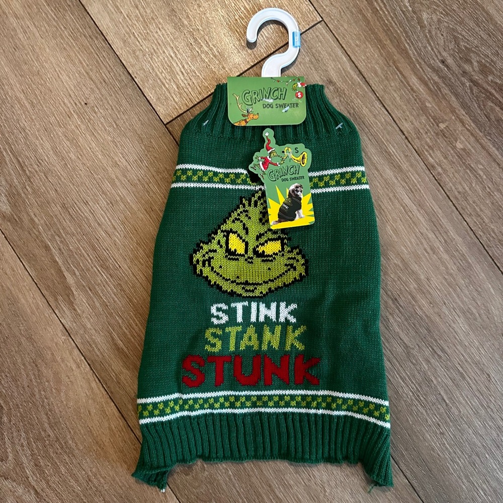 The Grinch Stink Stank Stunk Green Dog Sweater Size Small Holiday Pet Clothes